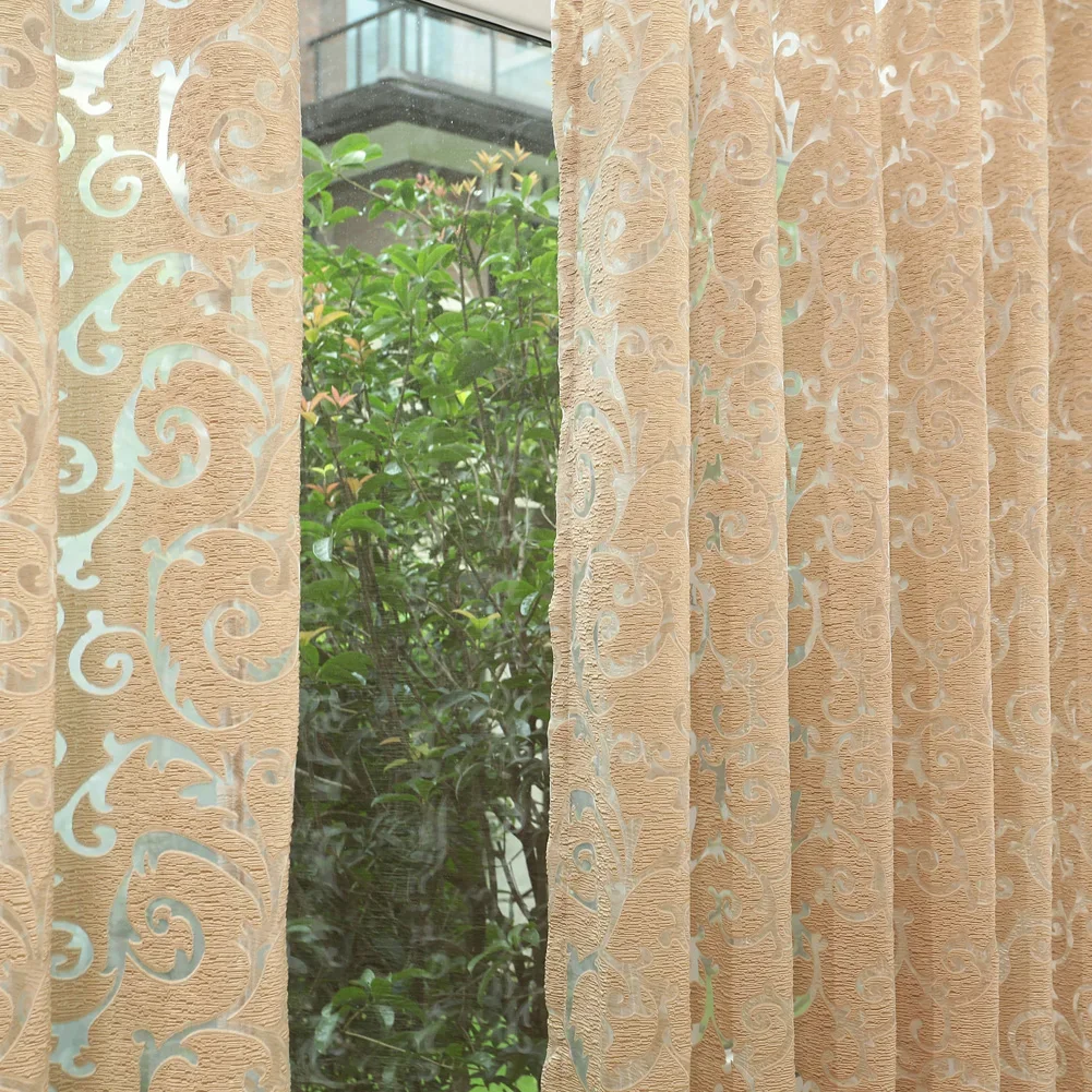 LEEJOOM Eyelet Curtains Luxury European Curtains for Living Room Floral Jacquard Tulle 1PC
