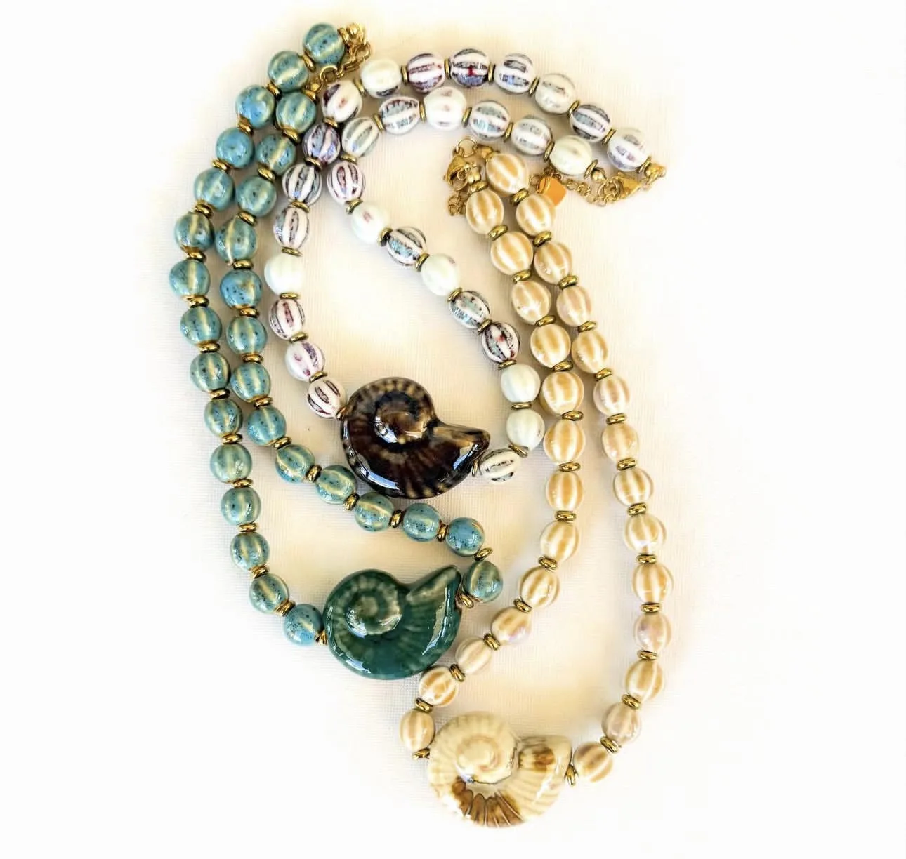 Elegant Design European and American Popular New High-Temperature Ceramic Bead Bib Statement Necklace with Large Conch Pendant