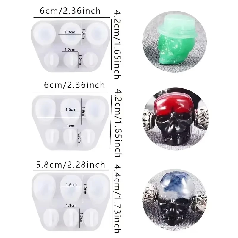 3pcs skull pendant resin mold jewelry making tools for diy craft bracelets and keychains,halloween decoration, handmade molds