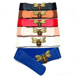 PU Big Pearl Beads Bee Elastic Waist Belts for Women Insect Dress Corset Belt Luxury Designer Brand