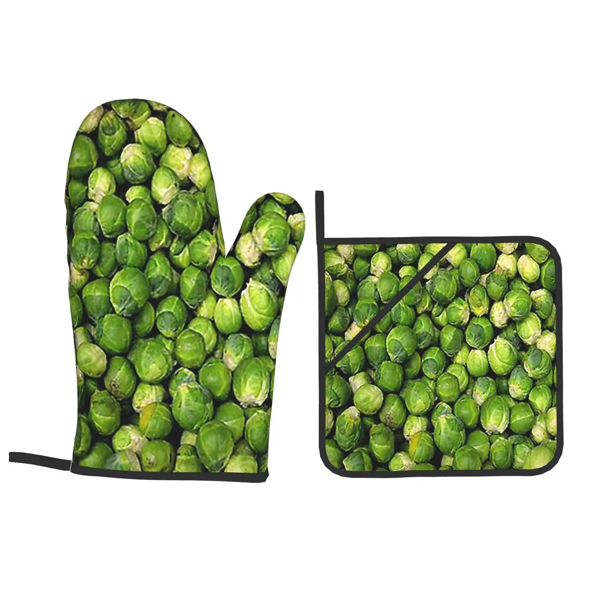 Brussels Sprouts Novelty Oven Mitts and Pot Holder Sets of 4 for Baking Kitchen Cooking Grilling Resistant Non-Slip Gloves