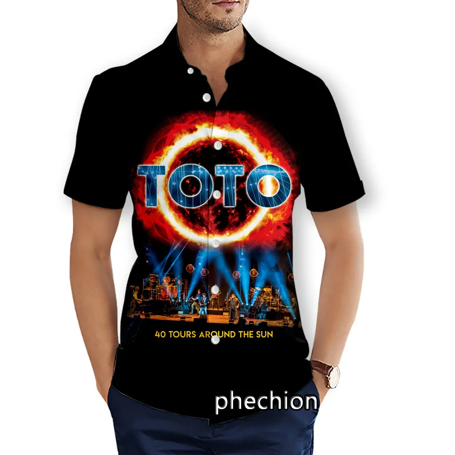 phechion Mens Short Sleeve Beach Shirts TOTO Rock 3D Print Casual Shirts Fashion Streetwear Men Tops X258