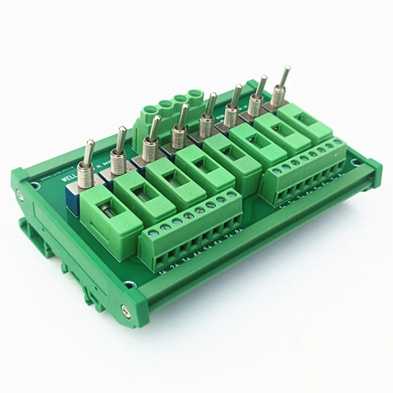 DIN Rail Mount 8 Channel DC Power Distribution Board Breaking Fuse Terminal Block with Switch and Pilot Lamp Fuse Module