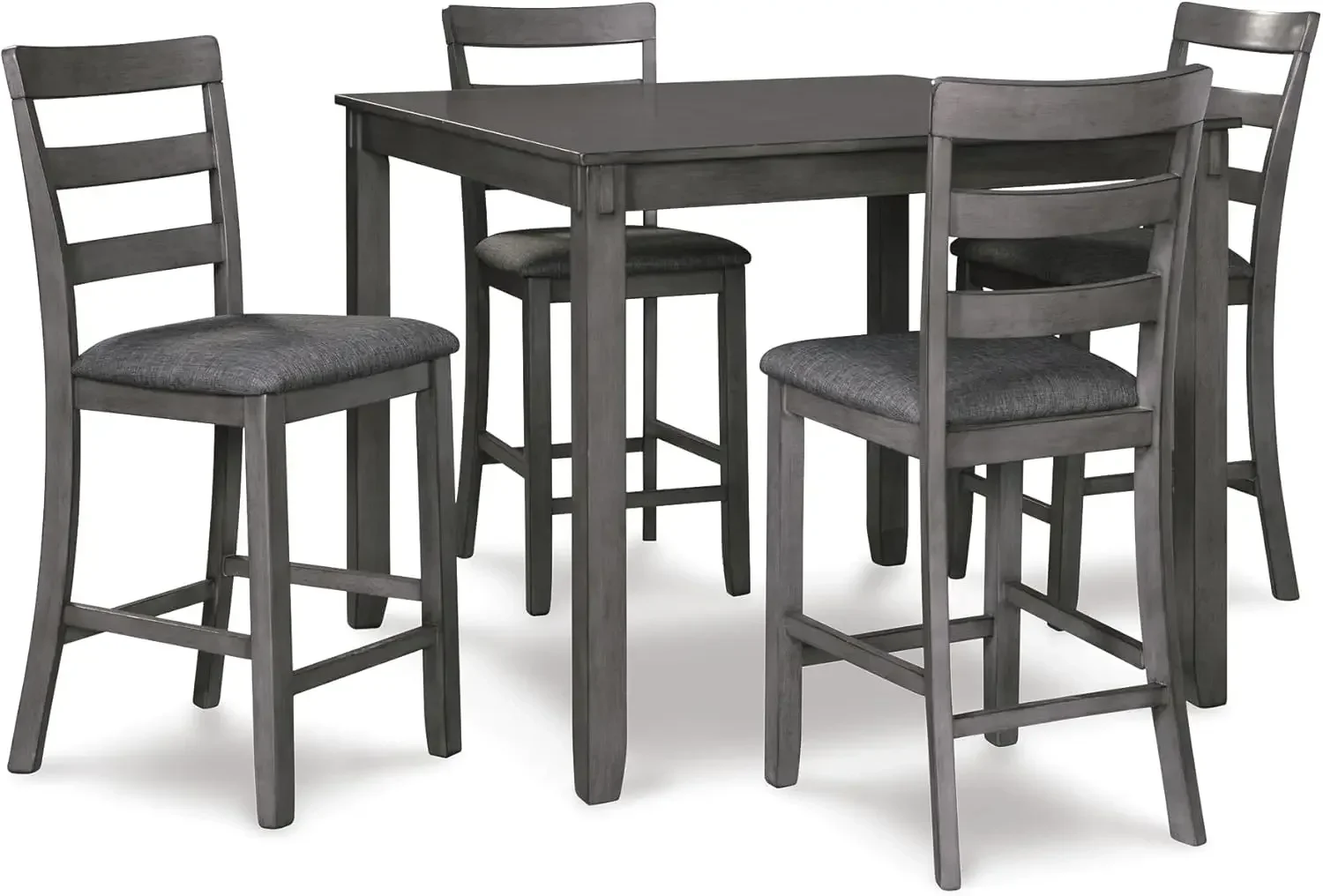 

Bridson 5 Piece Dining Room Set, Includes Table & 4 Ladderback Barstools, Wood, Gray