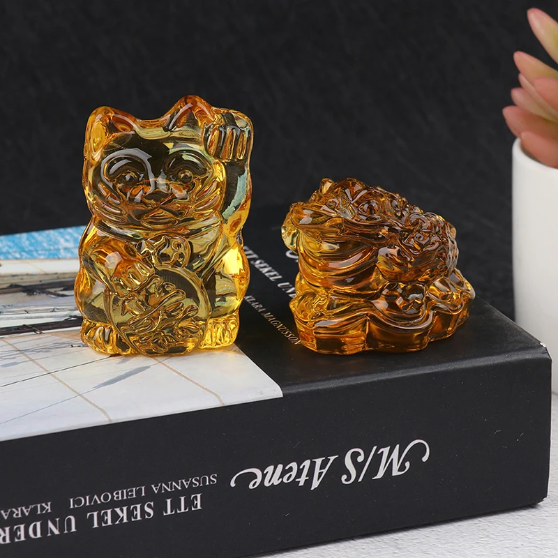 Cristal jaune chinois Feng Shui chat chanceux Fortune grenouille cadeau décorations pour la maison