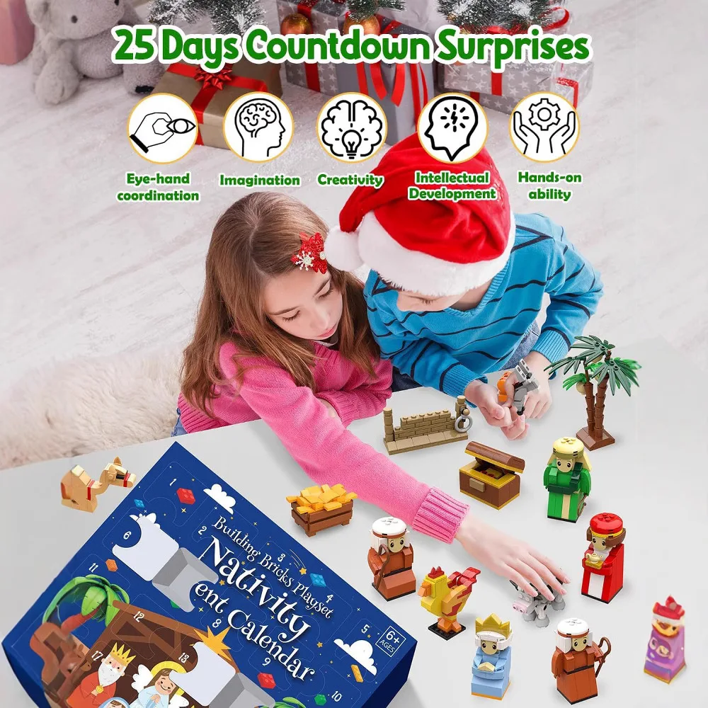 عيد الميلاد تقويم القدوم اللبنات صندوق DIY شجرة القطار المسيحي الطوب للطفل هدية عيد الميلاد 24 يومًا صندوق تقويم القدوم