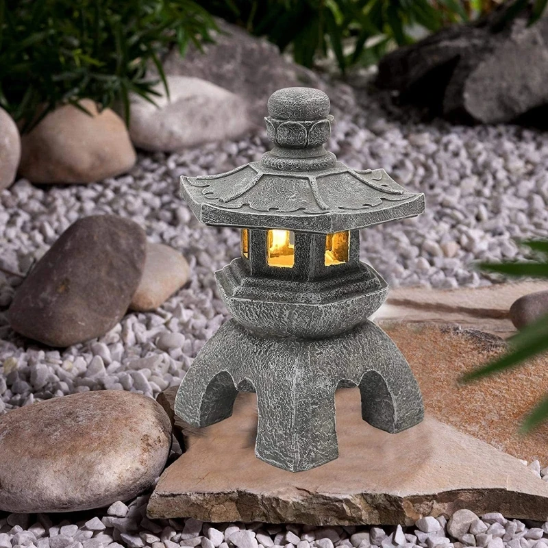 

Outdoor Solar Zen Garden Lights Sculpture Lantern Pagoda Garden Light Solar Lamp Farmhouse Balcony Statue Home Ornament