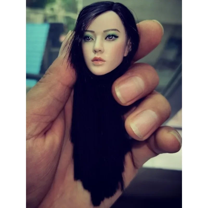 1/6 Scale Asian killer Beauty with Long Black Straight Hairstyle Female Soldier Head Played Model for 12in Ph Body Doll Toy