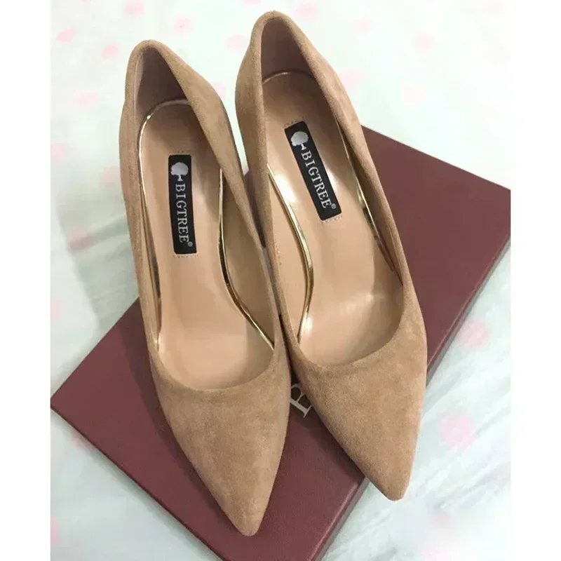 Women Elegant Suede 8.5cm High Heels Formal Occasion Pumps Lady Fashion Party Block High Heels Red Khaki Nightclub Dance Shoes