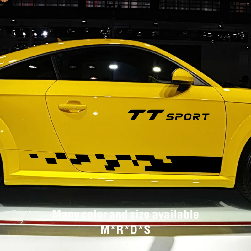 

2 шт., боковая наклейка на дверь автомобиля, аксессуары для тюнинга, автоспортивная юбка, декор, виниловая пленка, наклейка для Audi TT 8n 8j 8s MK1 MK2 MK3