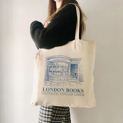 Retro Bookstore Printed Canvas Bag Modern Simple Women's Casual One Shoulder Travel Bag Folding Large Capacity Christmas Gift