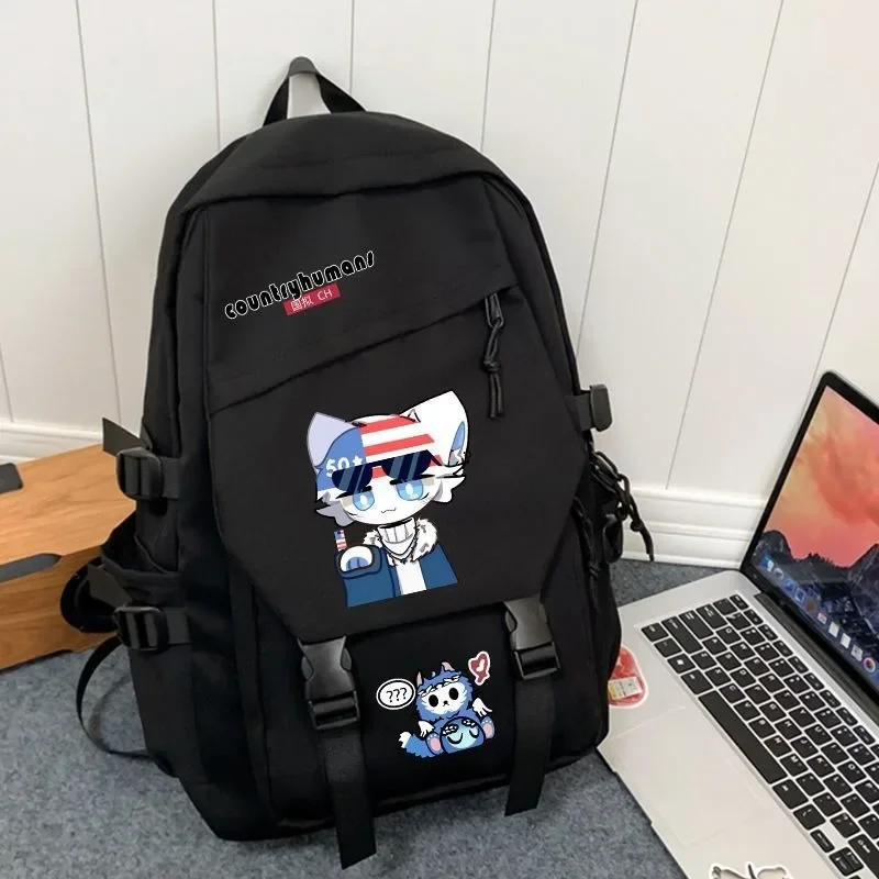 Black Blue White, CountryHumans Country Humans Countryball Polandball Kids Teens School Bags, Anime Backpacks Girls Boys