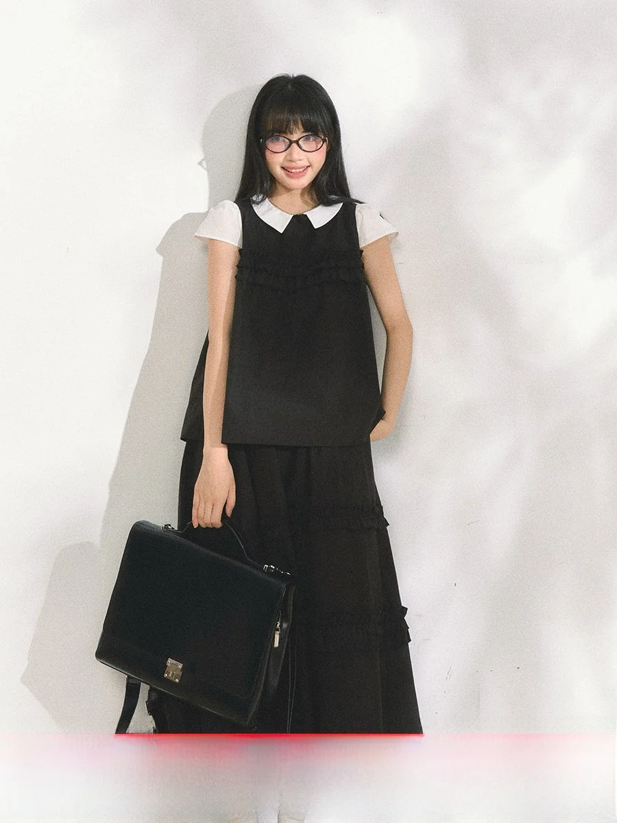 

Комплект Horide Map «Бесконечный Вселенная»: хлопковая футболка контрастного цвета с плиссированной юбкой и модный комплект с отложным воротником