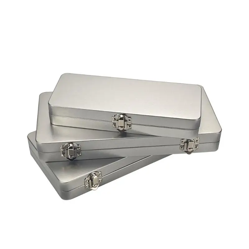 1Pcs Home Office Supplies Durable Silvery Gray Metal Rectangular Box With Lid-Ideal For Bills Cosmetics Storage