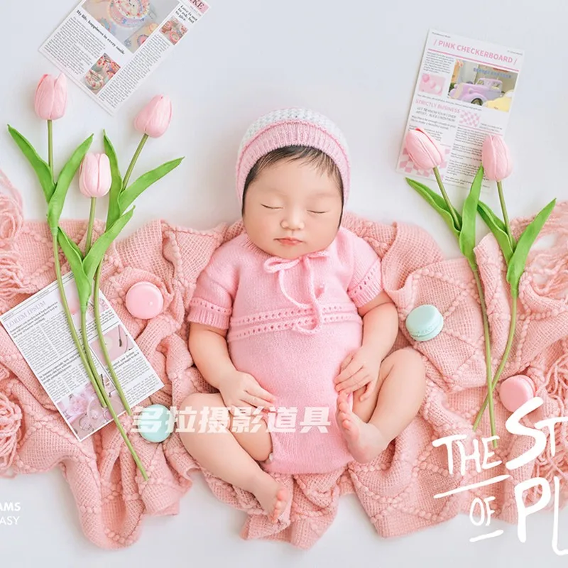 ❤️Newborn Photography Clothing Hat+Jumpsuit+Tulip*5+Blanket+Cake*4+Card*5 Studio Baby Photo Props Accessories Clothes Outfits