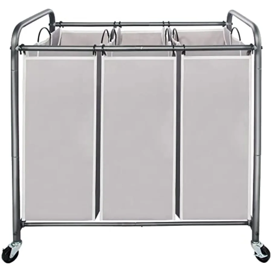 

Laundry Sorter 3 Section 3 Bag Clothes Hamper Rolling Laundry Cart Basket with Heavy Duty Lockable Wheels and Removable Bag for