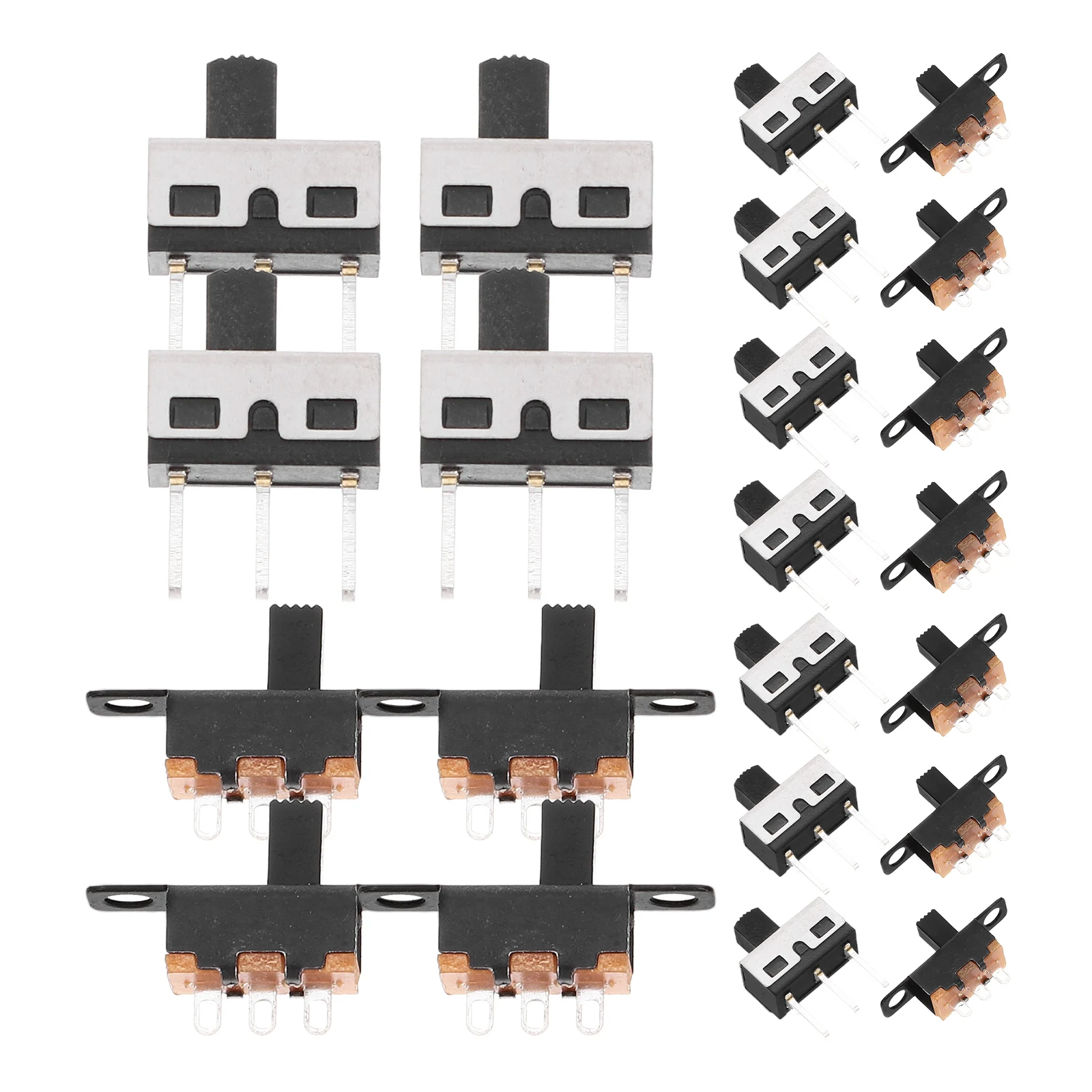 

40 Pcs Sliding Switch SS12D10 SS12F15 3 Pin Toggle Compact Zinc Alloy ABS Low Power Audio