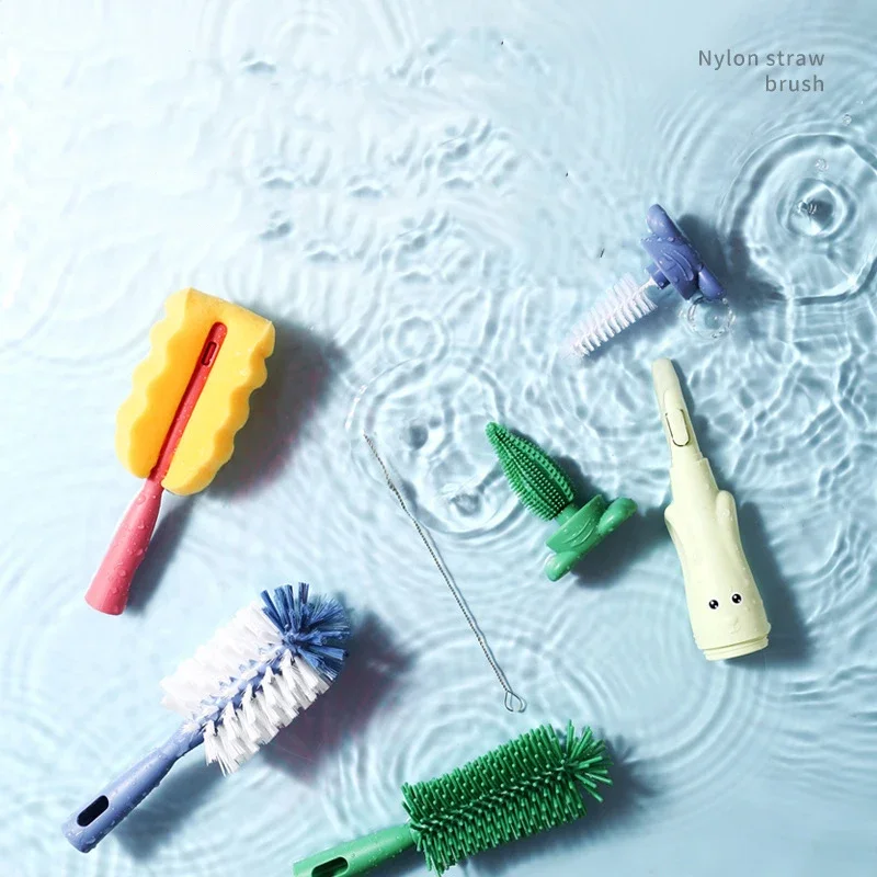 Bottle Brush Tea Cup Multifunctional Standing Brush Food Grade Silicone Nipple Brush Set Cup Brush Three-in-one Straw Brush Spon