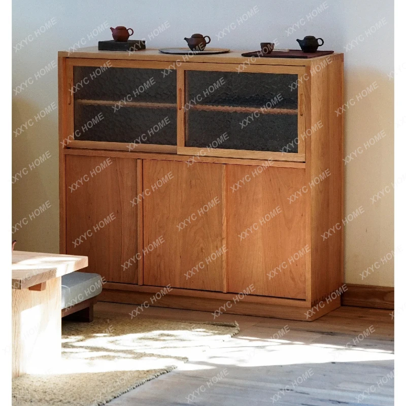 Q  Tea cabinet, solid wood side cabinet, antique black walnut tea room, living room storage cabinet
