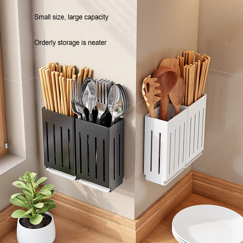 Kitchen Accessories Chopsticks Knife Rack Spoon Holder Black Wall Mounted Kitchen Storage Knife And Fork RackShelf FR902