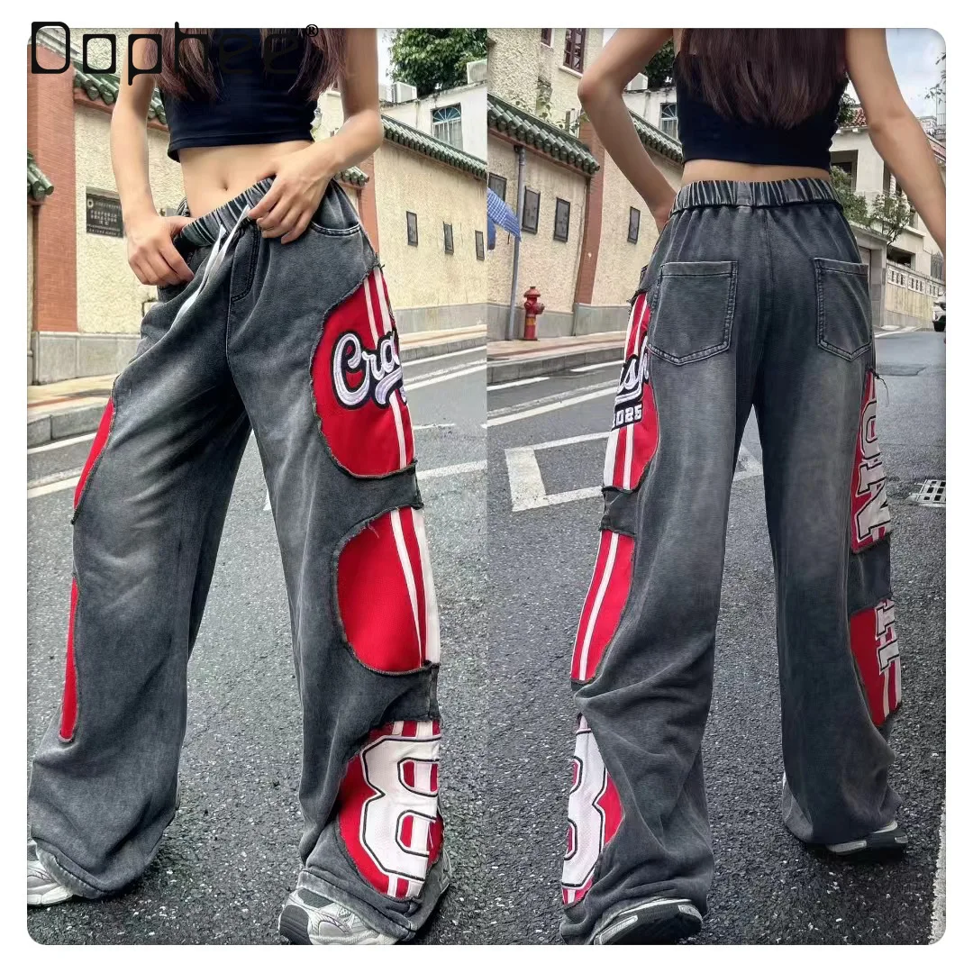 

European Goods Gray Casual Pants Women's 2025 Autumn New Letter Embroidered Loose Trousers Tide Street Style Vintage Pants