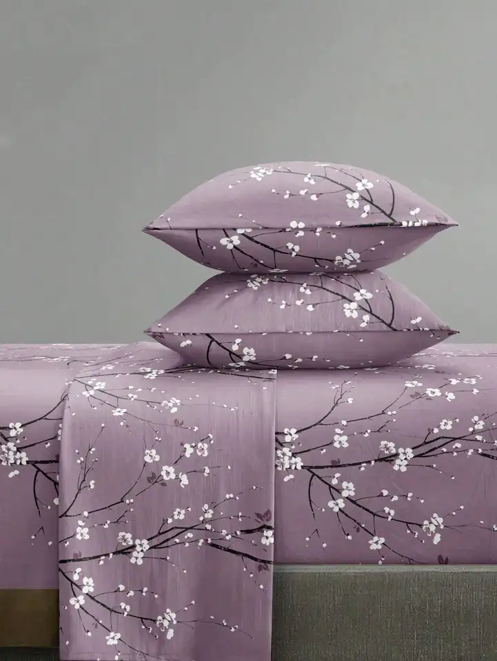 Purple Gray Triangle Patchwork Bedding Set