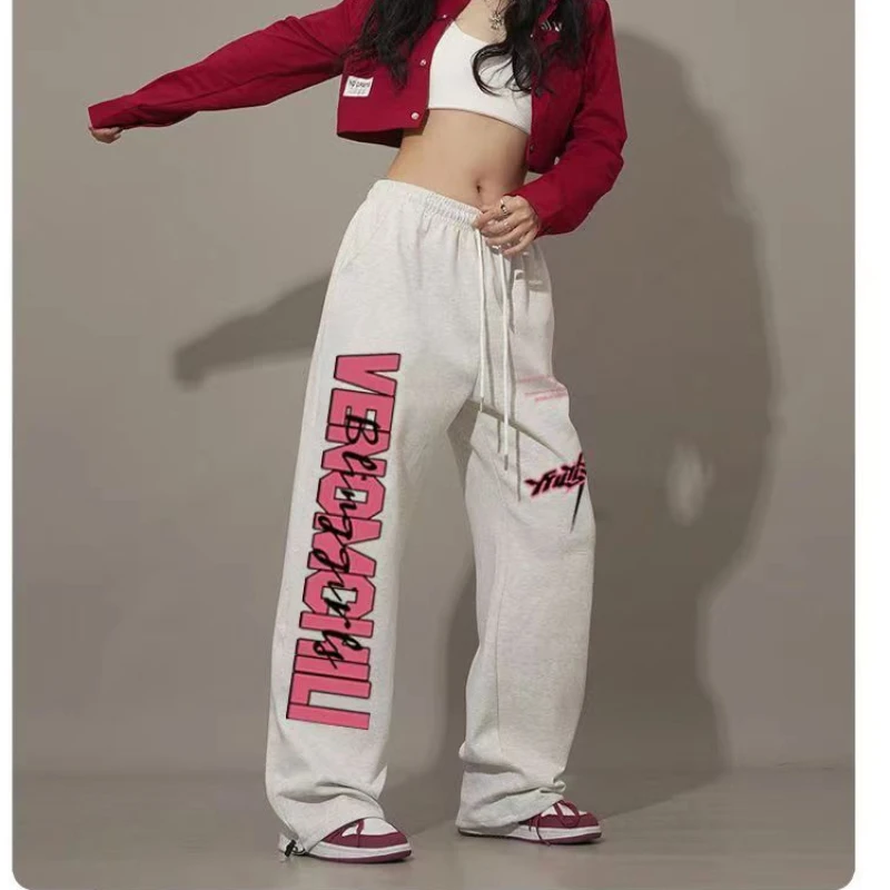 Americano hip-hop carta impressão calças femininas dança de rua cordão design moletom feminino primavera verão novo 2024 calças