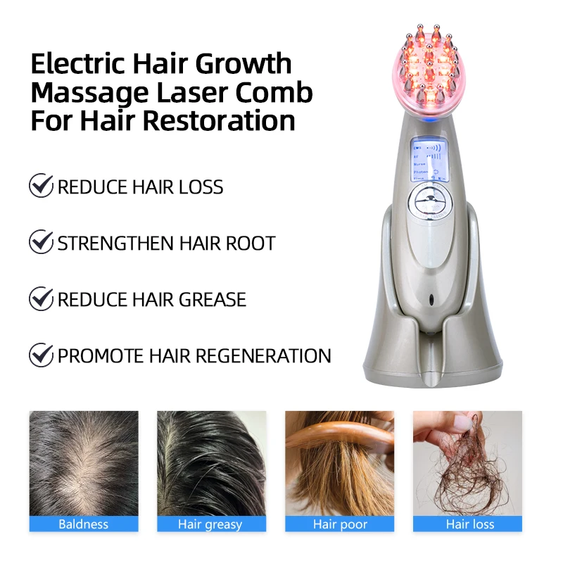 مشط تدليك كهربائي لنمو الشعر من LESEN يقلل من تساقط الشعر ويقوي جذر الشعر لاستعادة الشعر وتقليل شحم الشعر
