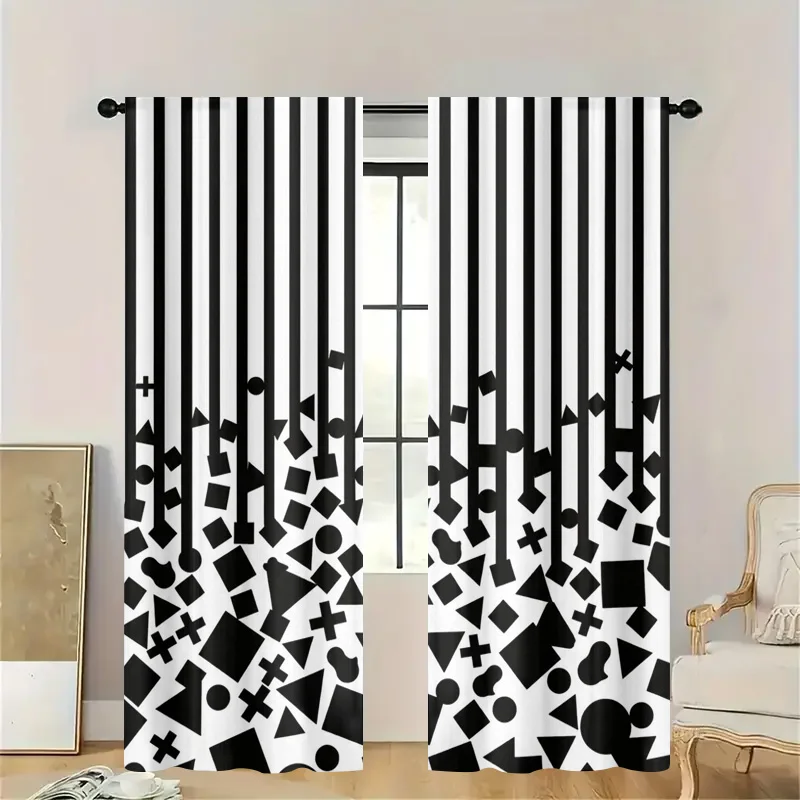 Abstract Black and White Geometric Pattern Curtain Shower Curtain Modern Home Decor Window Privacy Filter Striped Design