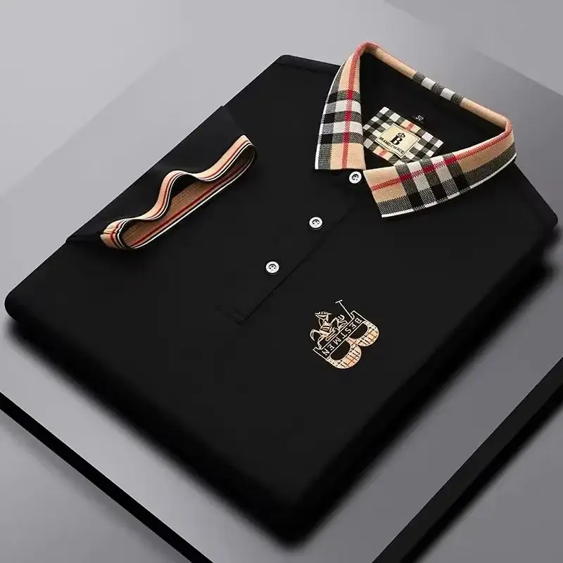 

Luxury Brand Embroidered ort Sve irt Men Lapel T Cool Feeling Ci Walk Clean Fit Sle Tee Acetate Fiber