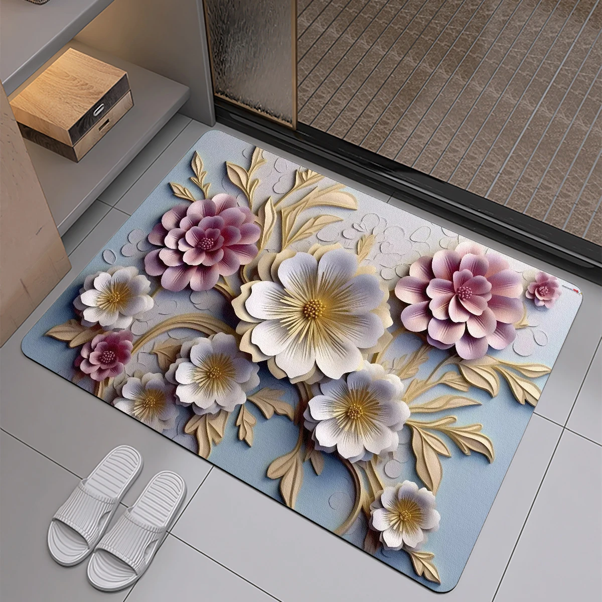 Luxury Flower Print Bath Mat Bathroom Foot Mats Carpet Anti Slip Quick Dry Shower Pad Toilet Rugs Doormat Washable