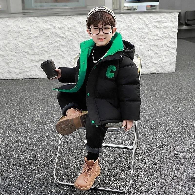

Boys' Winter 2025 Korean Style Thickened Puffy Coat Windproof Kids' Outerwear Stylish Down Jacket