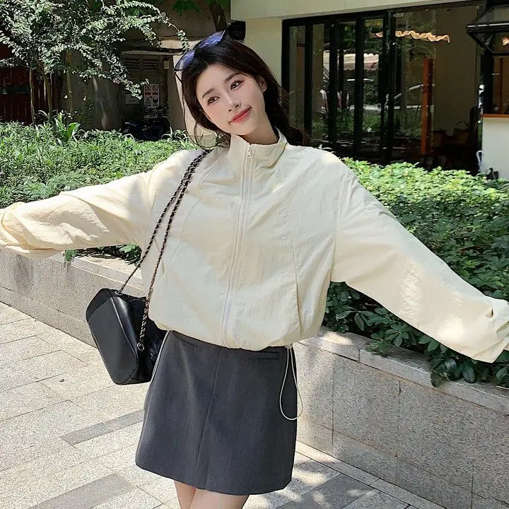 Woman Denim Jackets White Simple Couple Pure Comfortable Collared Shoulder Stylish Olive Green Single-layer Moderate Windproof