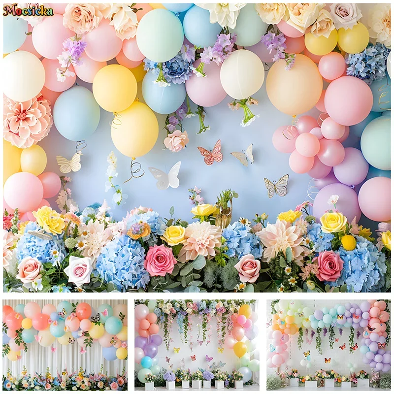 Mocsicka التصوير خلفية طفل حفلة عيد ميلاد سعيد الأزهار بالون خلفية طفل صورة كعكة سحق صور راية استوديو الدعائم #1