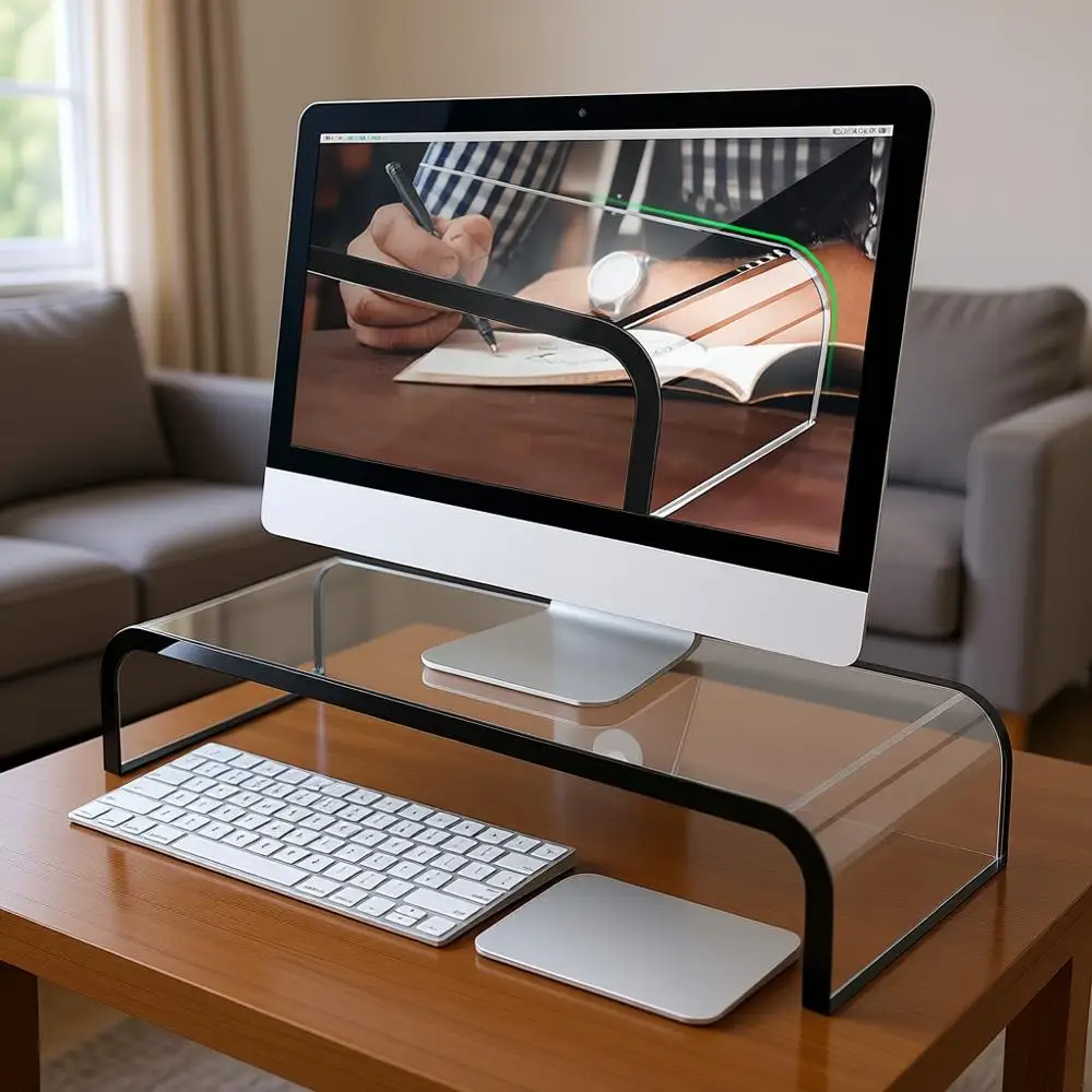 

Большая 20-дюймовая прозрачная акриловая подставка для монитора с местом для хранения для рабочего стола, ноутбука, принтера и клавиатуры.