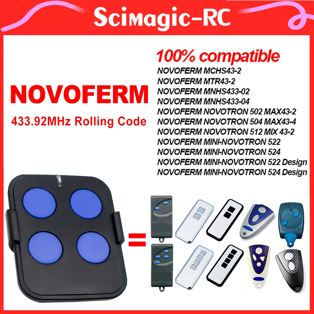 

NOVOFERM 433.92MHz Rolling Code Remote Control 100% For NOVOTRON 502 MAX43-2 504 MAX43-4 512 MIX 43-2 Garage Door Opener