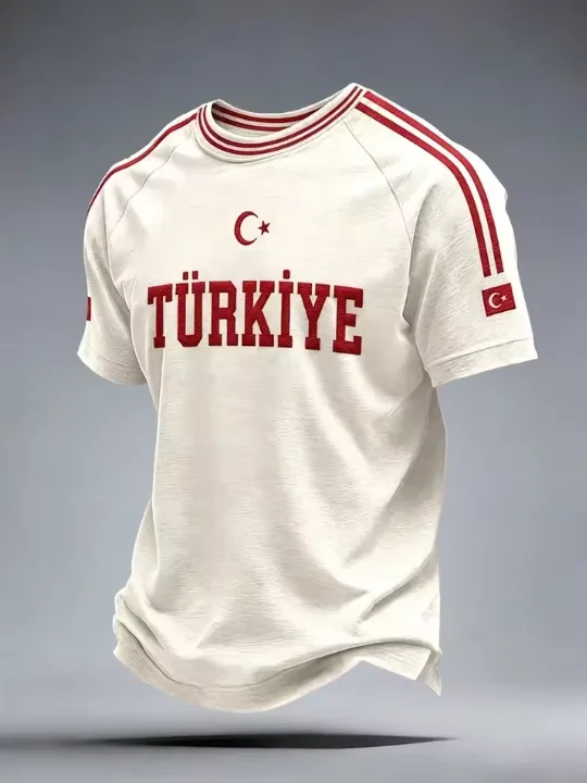 2026 Retro Türkiye Fan T‑Shirt for Men, Turkey Flag Print Short‑Sleeve Casual Sports Tee, Daily Outdoor Street‑Style Casual Outf