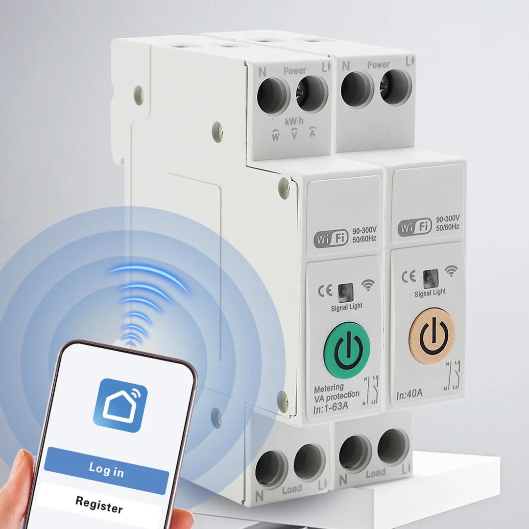 Tuya 63A1P Wifi Smart Circuit Breaker Switch With Metering Din Rail Remote Control Smart Home Smart Life App Timer Module