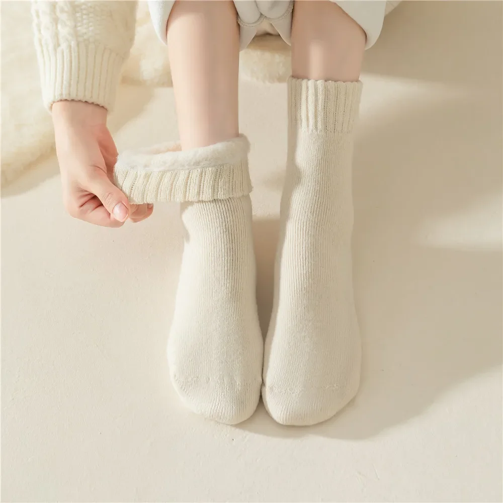 1PR Snow Autumn Winter Mid-Calf Length Fleece-Lined Thickened Fleece Long Maternity Floor Extra Thick Long Socks Warm Socks