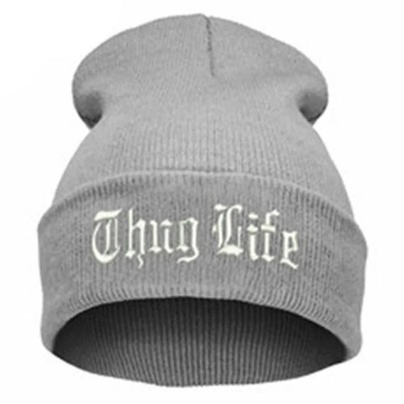 New THUG LIFE Black Letter Beanie Unisex Fashion Hip Hop Mens Beanies Knitted Caps For Women Skullies Gorros Bonnets hat