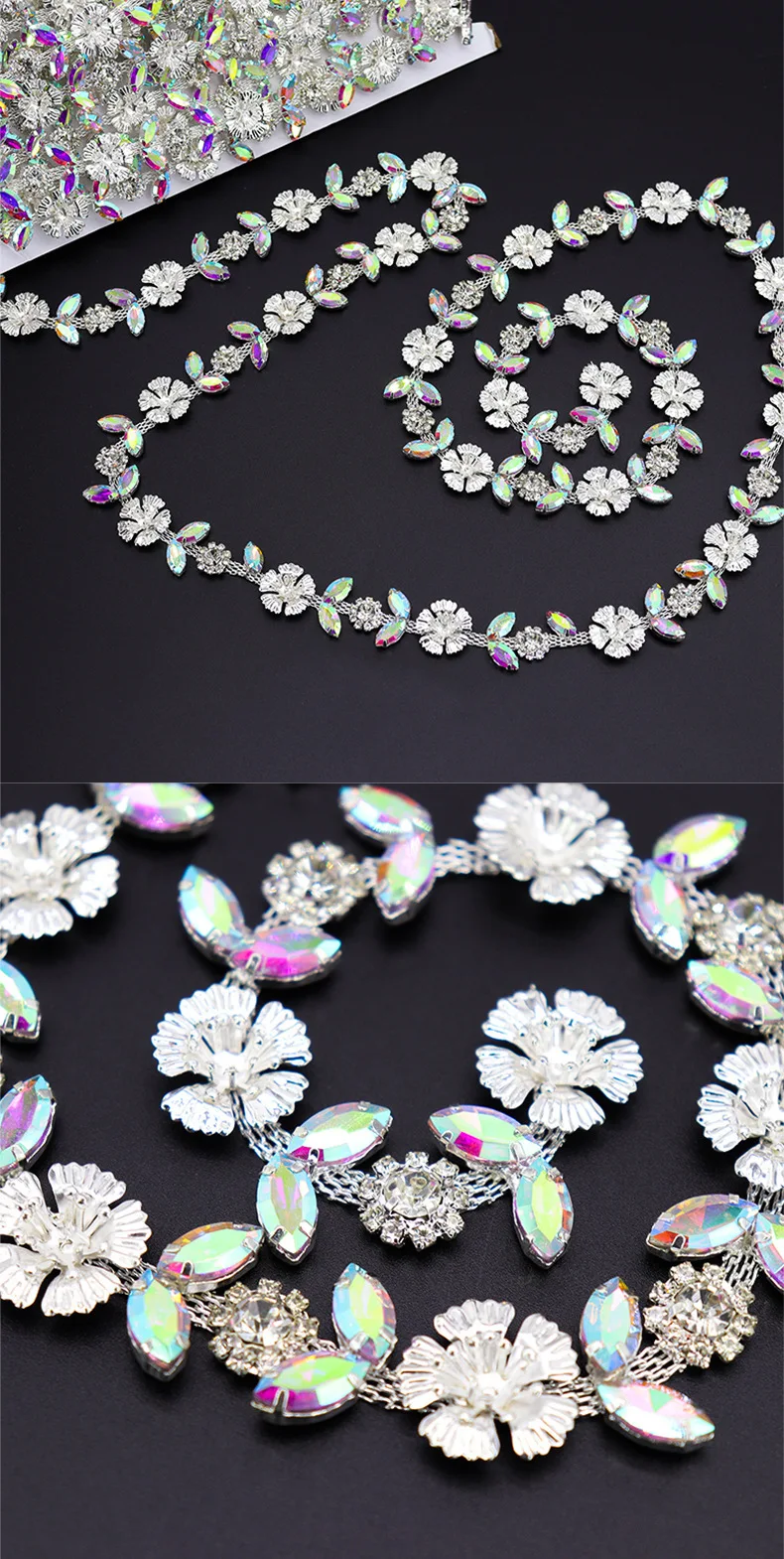 5 Meter Strass-Kettenborte Glänzende Kristall-Diamant-Accessoires DIY Handwerk Geschenk Blumenform Dekoration Diamant-Metallketten – Detail 4