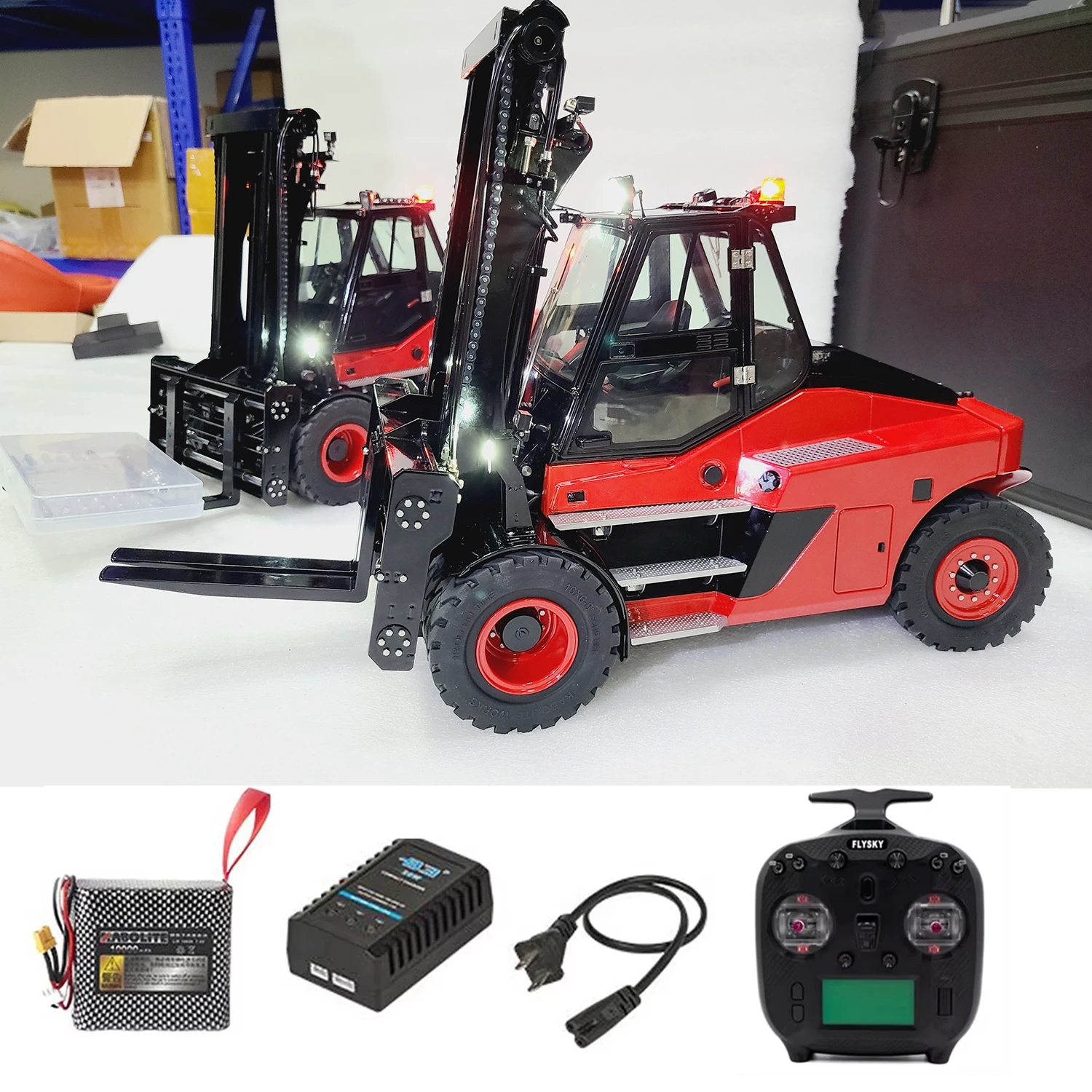 RC Forklift KABOLITE K180 1/14 RC Hydraulic Forklift Metal Model Brushless Power 6-Way Hydraulic Reversing Valve RC Car Boy Toy