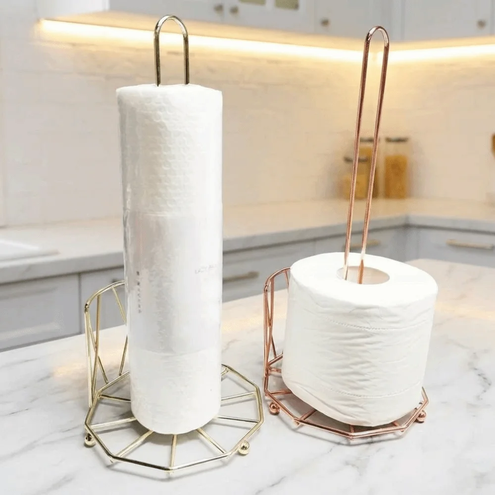 Modern Iron Roll Paper Towel Holder Minimalist Decorative Vertical Paper Shelf Golden Napkin Dispenser For Kitchen