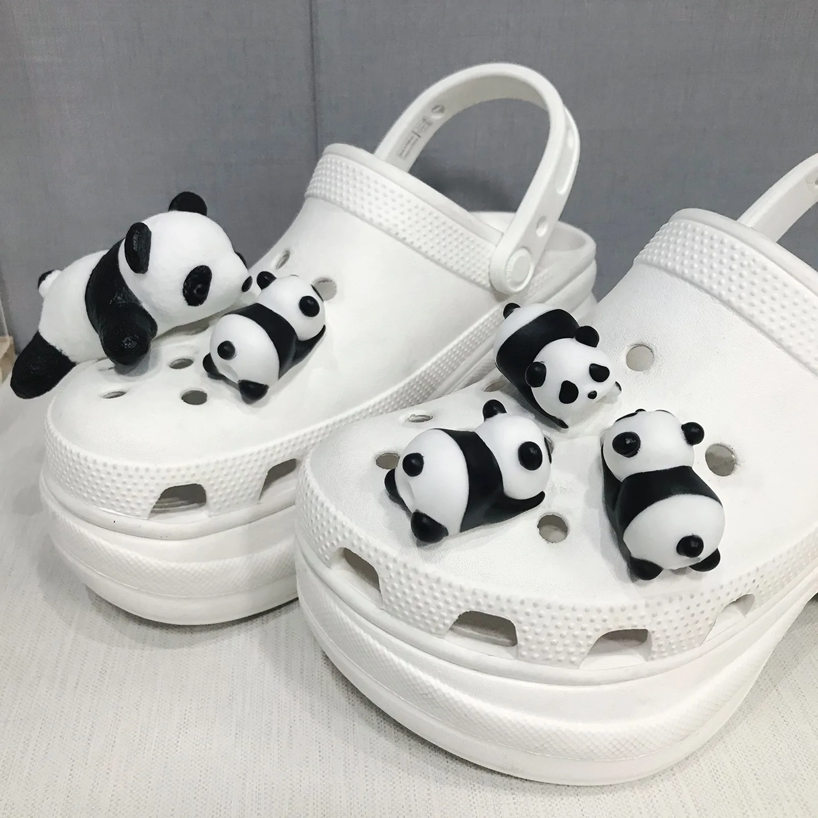 1Pcs Cute Stereoscopic Panda Baby Shoe Decoration lovely Cartoon Charm Children DIY Slipper Sandals Accessories Hole Shoe Charm