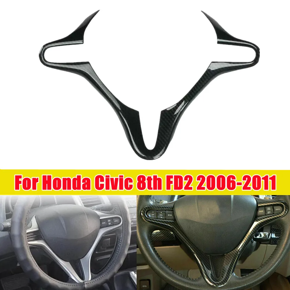 For Honda Civic 8th 2006 2007 2008 2009 2010 2011 Carbon Fiber Styling Car Inner Steering Wheel Trim Cover Button Decor Sticker