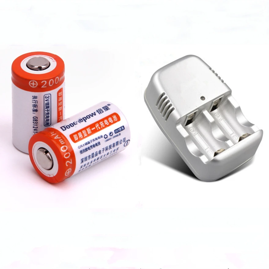2PCS Large Capacity 800mWh 3V CR2 Lithium Battery Camera Rechargeable Battery + 1PCS CR2 Battery Charger
