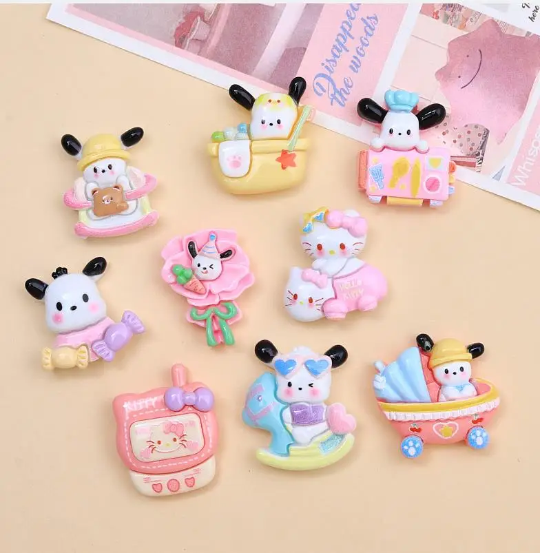 

100pcs Kawaii Sanrio Pochacco Hello Kitty Resin Flatback Cabochon Diy Crafts Materials kid Handmade Jewelry Charms Accessories