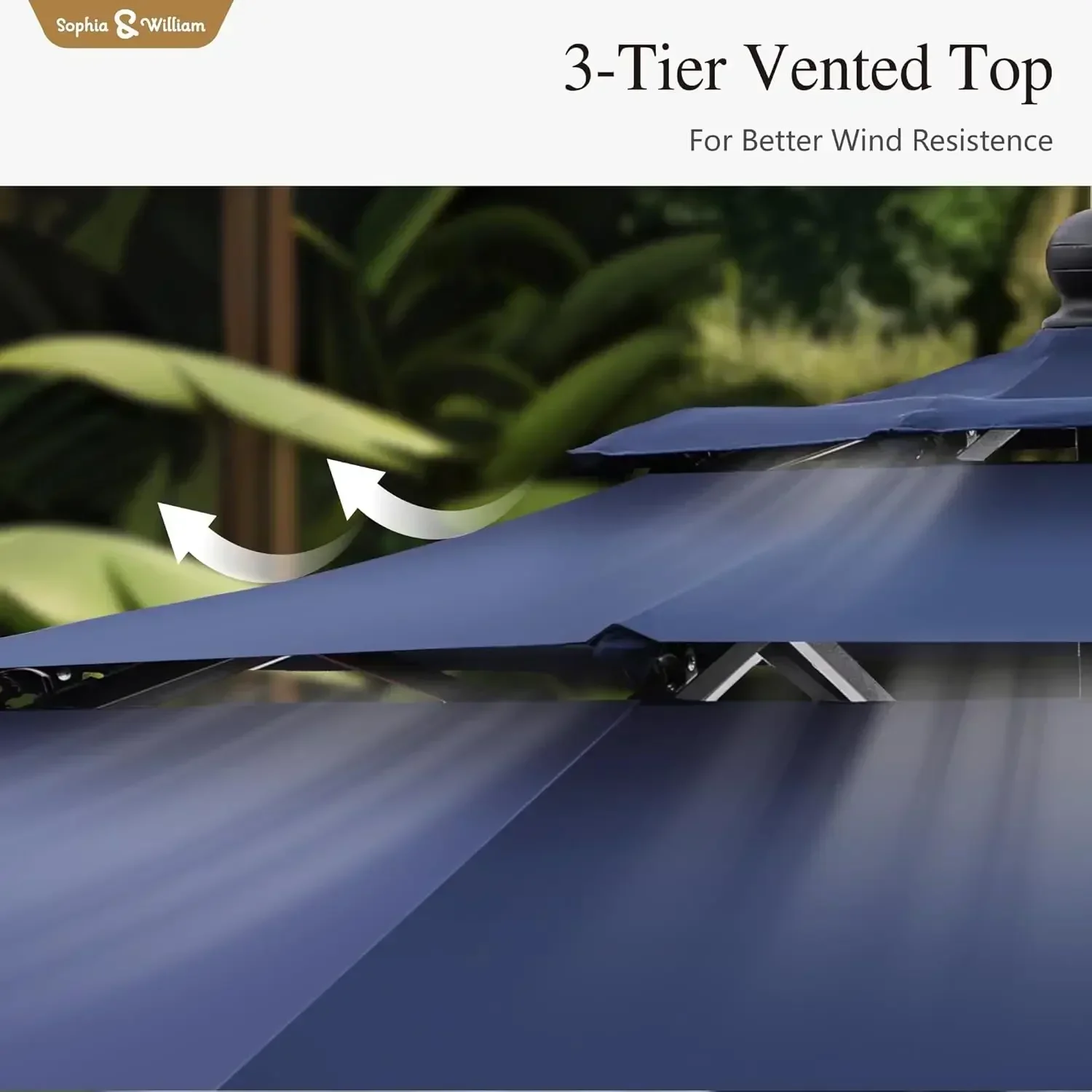 10ft 3 Tier Auto-tilt Patio Umbrella, Outdoor Double Vented Umbrella with Crank, Navy