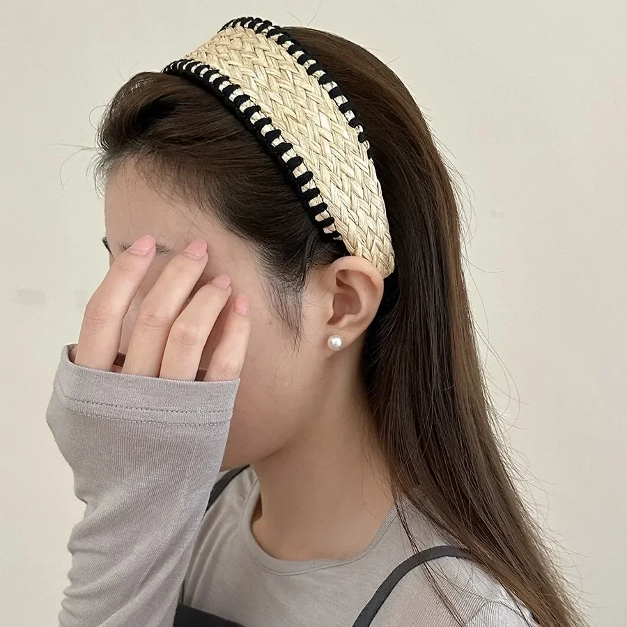 Khaki Wide-brimmed Straw Headband Bohemian  Hair Bands Diademas Para El Pelo Mujer  머리띠   Headbands for Women  Diademas