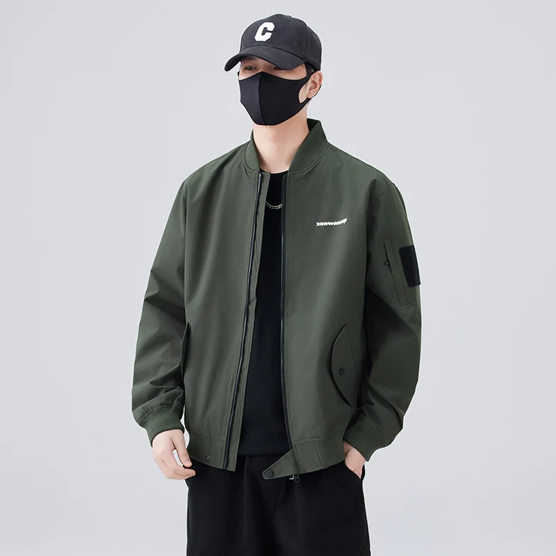 

American Retro Classic Men's Flight Jaet Baseball Collar Workwear Coat Spring Autumn New Trend Loose Fit Polyester Fiber